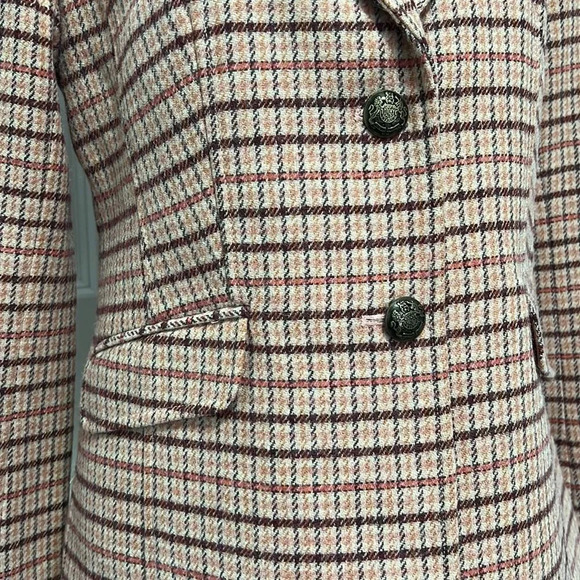 TALBOTS WOMENS PINK WOOL PLAID LONG SLEEVE SINGLE BREAST 2 BUTTON BLAZER SIZE 6 - Picture 4 of 8